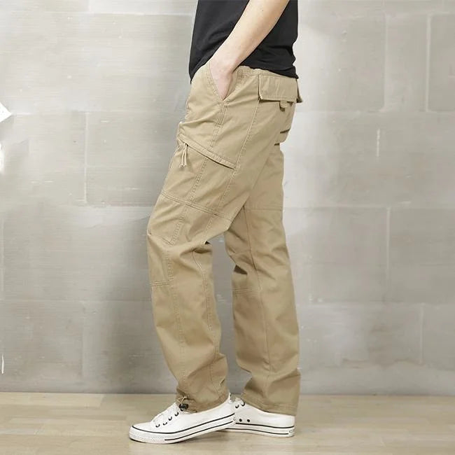 pantalon cargo large homme beige de profil