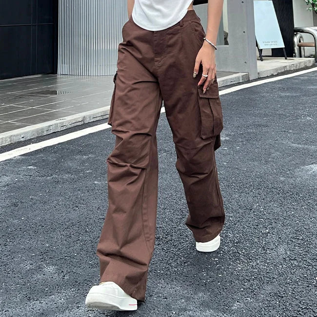 pantalon cargo marron femme large