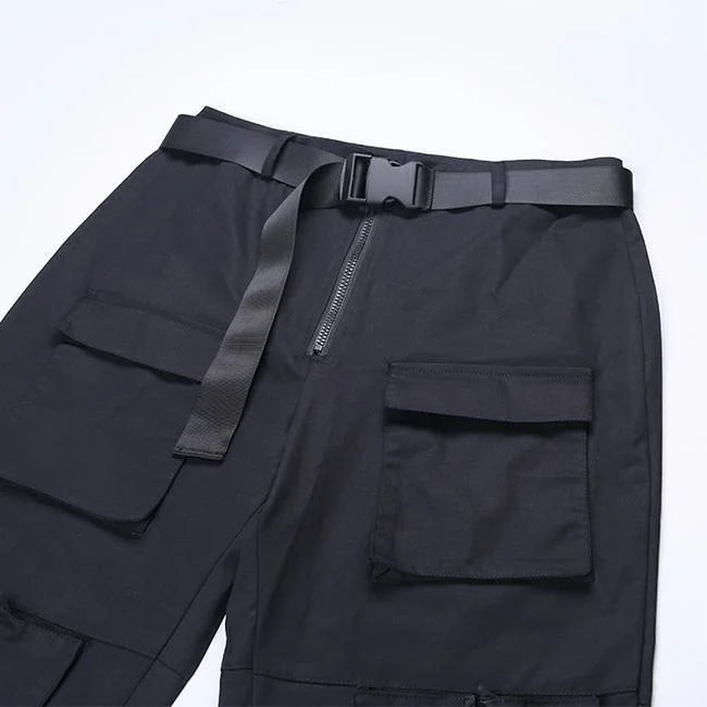 pantalon cargo noir ceinture fermeture éclair