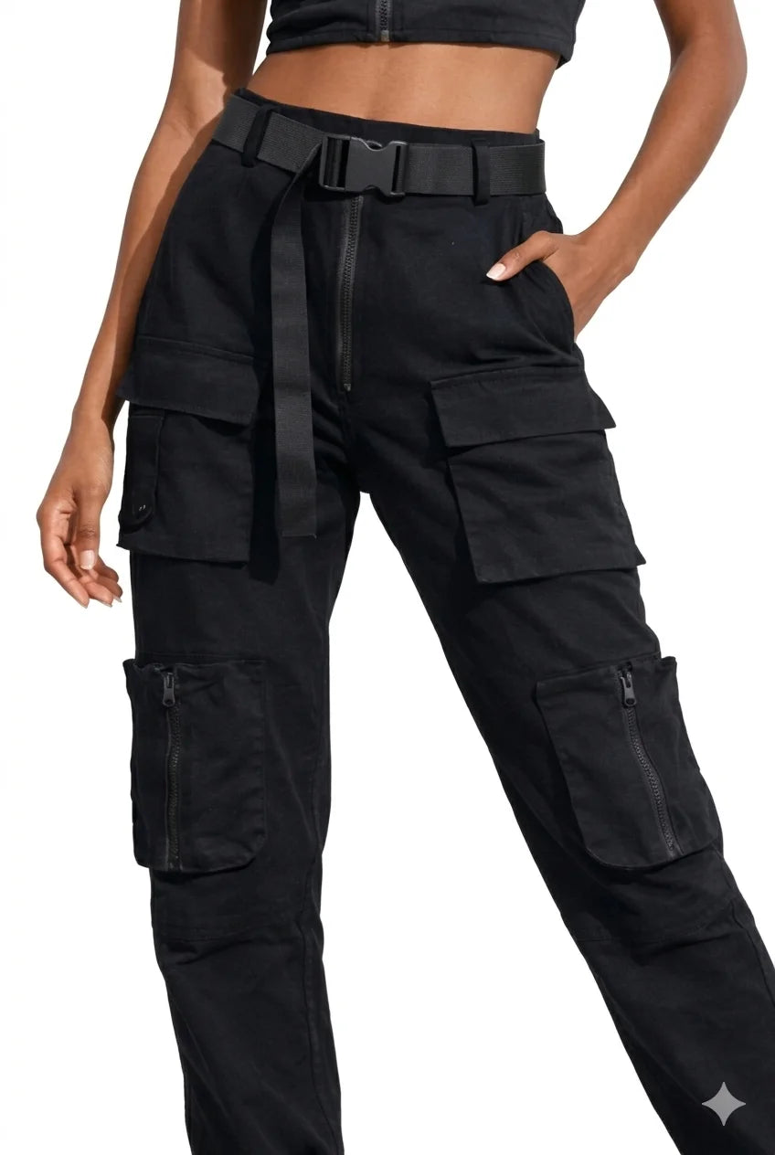 Pantalon Cargo Noir Ceinture | Cargo Styles