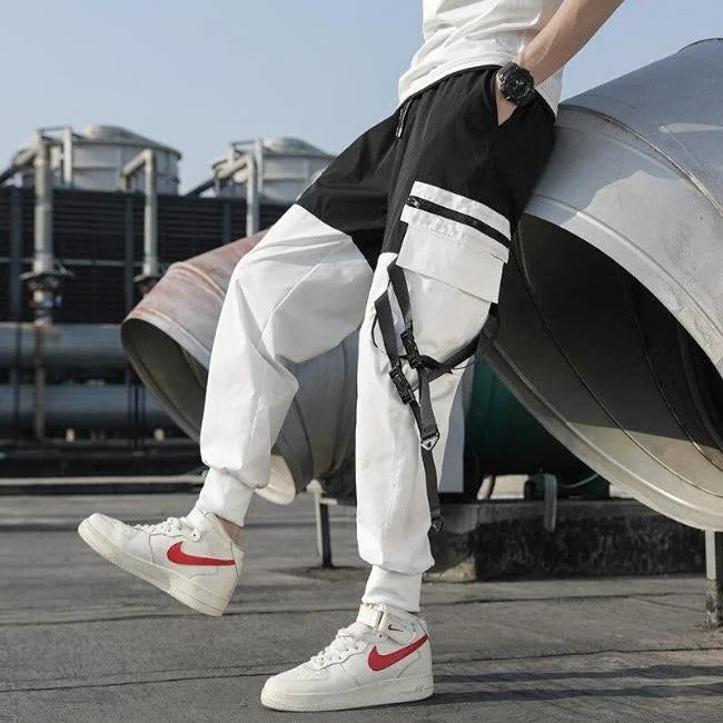 pantalon cargo noir et blanc streetwear