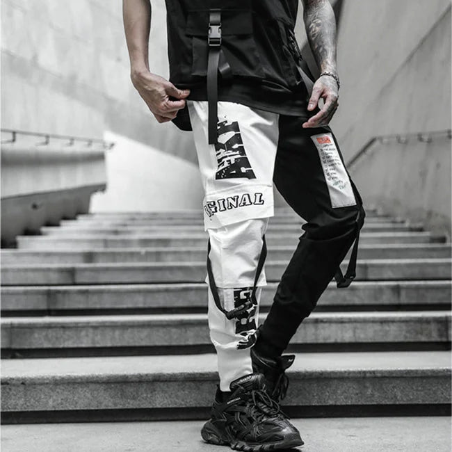 pantalon cargo noir et blanc homme streetwear