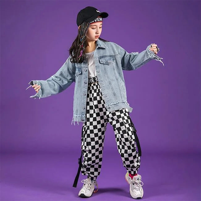 PANTALON CARGO FILLE HIP HOP A CARREAUX
