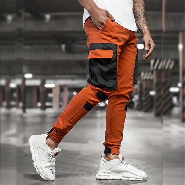pantalon cargo orange poches noires