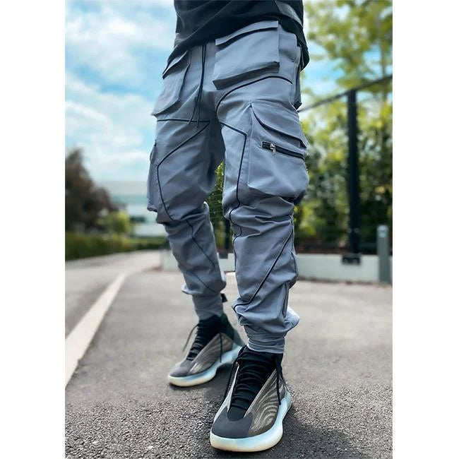 pantalon cargo réfléchissant bleu de face