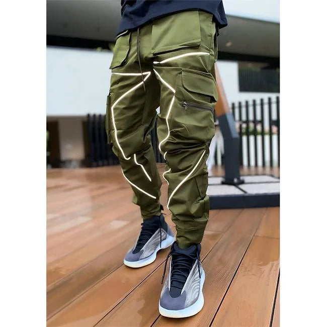 pantalon cargo réfléchissant kaki de face