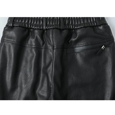 pantalon cargo simili cuir taille élastique