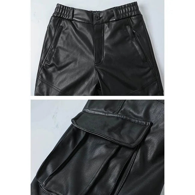 pantalon cargo simili cuir détails