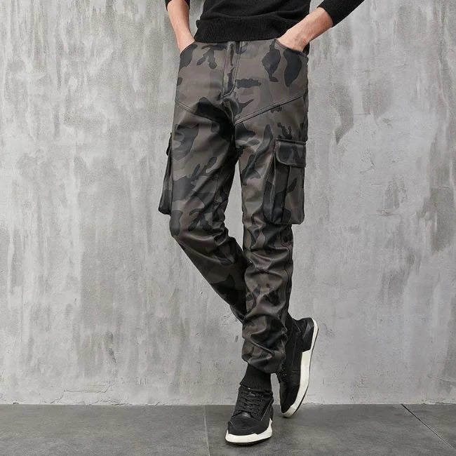 pantalon cargo simili cuir homme