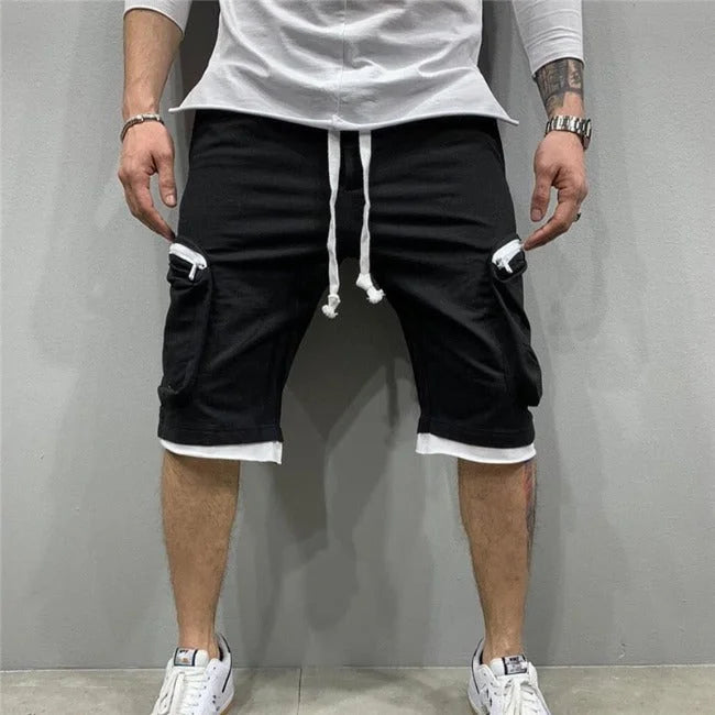 short cargo blanc et noir homme