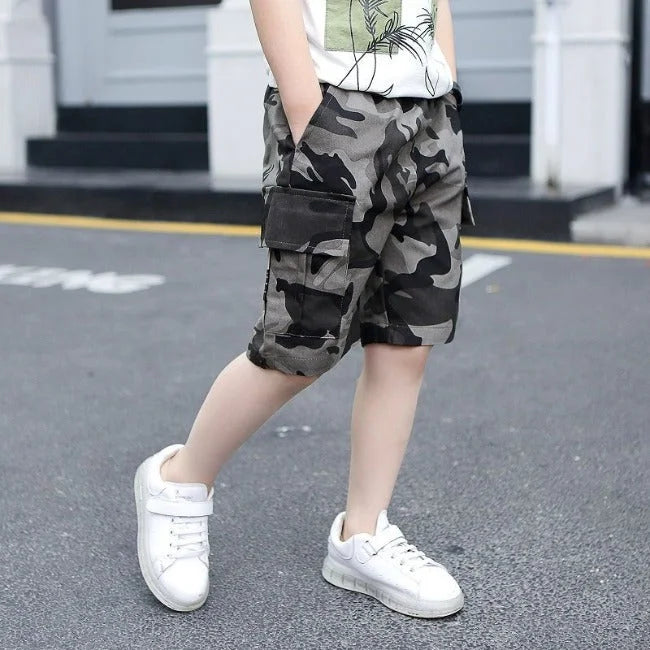 short cargo enfant camouflage militaire