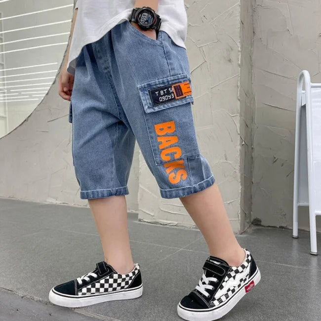 short cargo jean enfant bleu