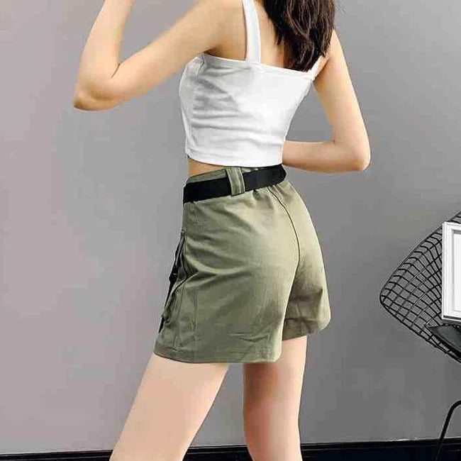 short cargo femme kaki sangles